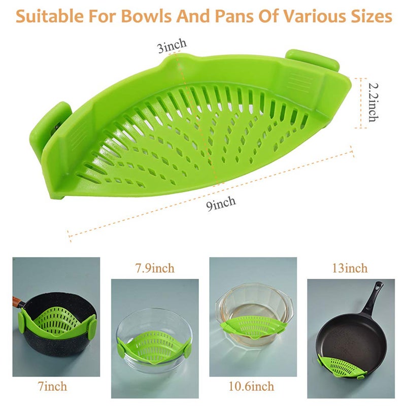 YEVIOR Clip on Strainer for Pots Pan Pasta Strainer  Silicone Food Strainer Hands-Free Pan Strainer  Clip-on Kitchen Food Strainer for Spaghetti  Pasta  Ground Beef Fits All Bowls and Pots (Green) - Image 3
